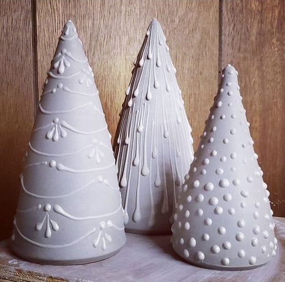 Kunst op de hoek workshop kerstboompjes wit met patroon